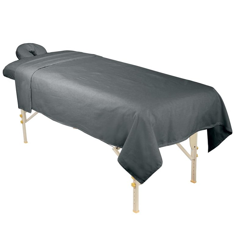 ForPro Premium Flannel 3-Piece Massage Sheet Set, Cool Grey, Stain and Wrinkle-Resistant, Includes Flat and Fitted Sheet and Face Rest Cover