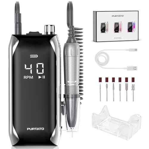 Professional Nail Drill 40,000 RPM, Rechargeable,LCD Display E File Machine for Acrylic Nails Gel Polishing Removing Portable Nails Efile Tools for Manicure Salon & Home (Silver)