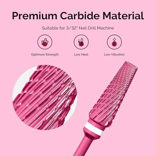 MelodySusie Upgrade 5 in 1 Nail Drill Bits, 3/32'' Carbide Tungsten Multi-Function Mixed Sizes Edition, Suitable for Manicure Pedicure Cuticle Gel Polishing, Professional Advanced Bits, Pink Blossom