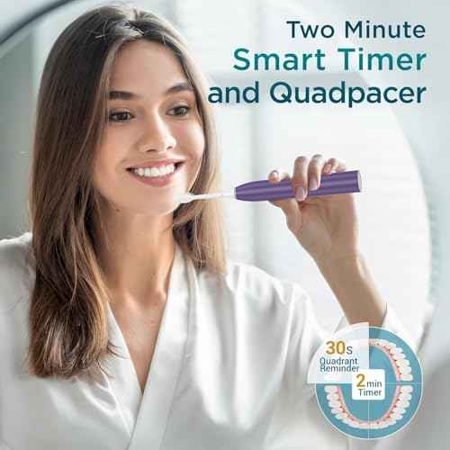 Electric Toothbrush for Adults with 8 Brush Heads, Sonic Toothbrush Rechargeable with a Holder & Travel Case, 2.5 Hours Charge for 120 Days Use - Purple