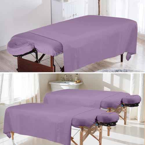 4 Sets Premium Microfiber Massage Table Sheets Set 3 Piece Set Includes Massage Table Cover Fitted Sheet and Fitted Face Rest Cover, Purple