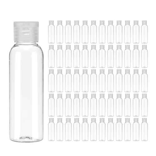 uxcell 2 Oz Plastic Bottles with Flip Caps, 200 Pcs Reusable Travel Size Containers with Lids Plastic Squeeze Refillable Dispensing Bottles for Shampoo, Body Soap, Toner(Transparent)