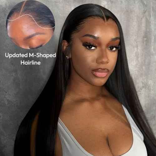 Ali Pearl Straight Wigs Human Hair Pre Cut 8x6 HD Straight Lace Front Wigs Ready To Wear Glueless Wigs Human Hair With Drawstring Pre Plucked M Hairline Wigs For Black Woman 14 Inch