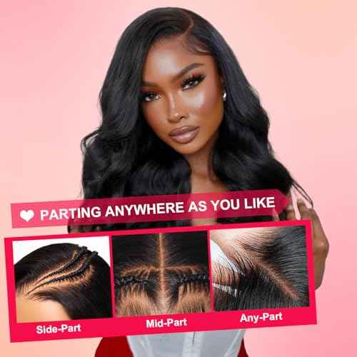 13x6 Body Wave Lace Front Wigs Human Hair Pre Plucked HD Transparent Lace Frontal Wigs Human Hair 230% Density Glueless Human Wigs with Baby Hair for Women 20 Inch