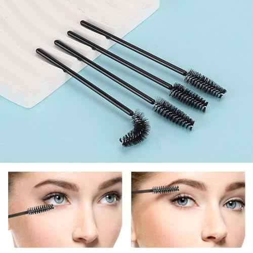 Tbestmax 50 Pcs Disposable Mascara Wands, Eyebrow Spoolies Brush for Eyelash Extensions, Eye Lash and Makeup Brush - Black