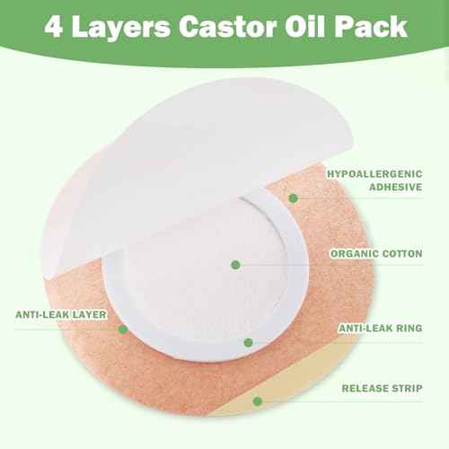 Castor Oil Belly Button Patch Set ? 60pcs Castor Oil Patches in 3 Shapes with 4oz Organic Cold-Pressed Castor Oil Glass Bottle ? Disposable, Leakproof, Skin-Friendly Castor Oil Pack Wrap