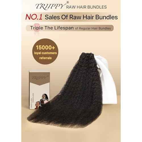 TRIIPPY Kinky Straight Bundles Human Hair,100% Real Raw Cambodian 4C/4A Blowout Hair Sew-In Weave Single Bundle,(14 Inch),Triple The Lifespan Over Regular Virgin Hair,No.1 Raw Hair Brand On Amazon