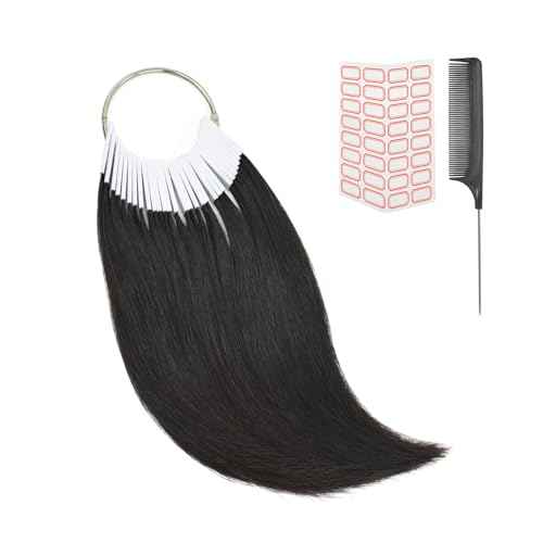30 Pcs 8" Hair Swatches for Testing Color 100% Real Human Hair Level Swatches for Salon Training (Black)