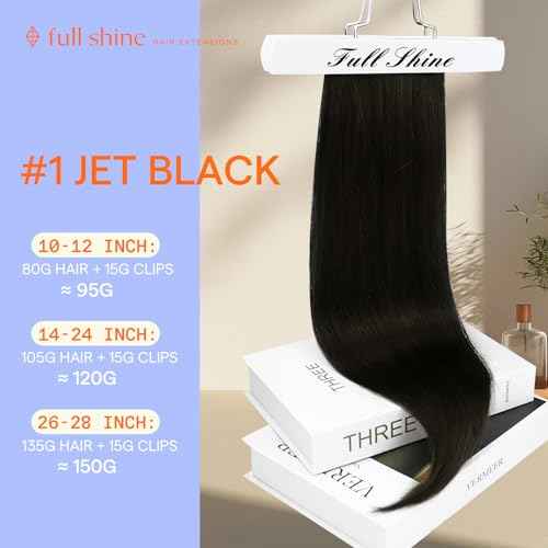 Full Shine Clip in Hair Extensions Black 24 Inch Hair Extensions Clip ins Jet Black Human Hair Clip in Extensions for Long Hair for Women 7 Pcs 120 G