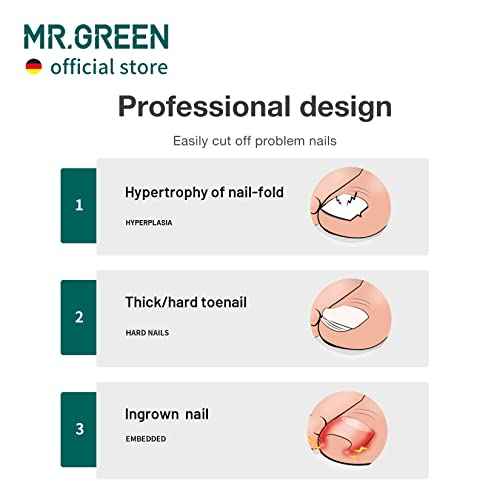 MR.GREEN Toenail Clippers Stainless Steel Ingrown Nail Cutter Thick and Hard Nails Pedicure Manicure Tools (Green+Nail Remover)