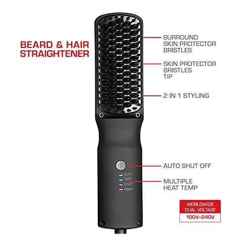 Red by Kiss 2-in-1 Ionic Hair Straightener Brush with Ceramic Coating, Adjustable Temp, Auto Shut Off, Skin Protector Bristles & 360¡Æ Swivel Cord, Smooth & Style in Few Strokes