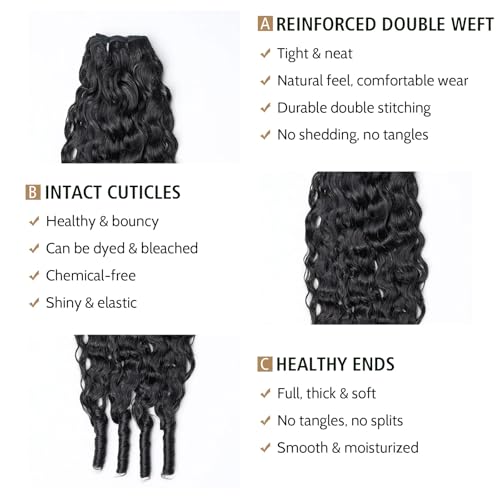 Wequeen 16A Burmese Curly Human Hair Bundles 16 Inch 100% Unprocessed Brazilian Virgin Hair Quick Weave Bundles Human Hair Extensions Real Human Hair, Natural Black