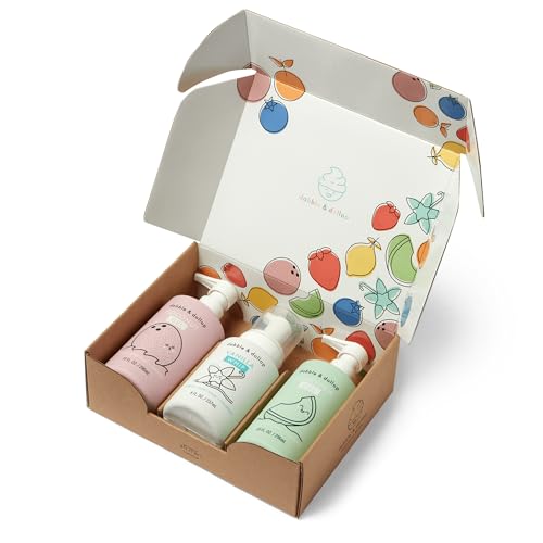 Dabble & Dollop Beachy Bundle, Natural Bubble Bath, Body Wash, Shampoo for Kids, Paraben & Sulfate Free, Vegan, Gluten-Free, Tear-Free, Honeydew Melon, Vanilla & Coconut (Set of 3)