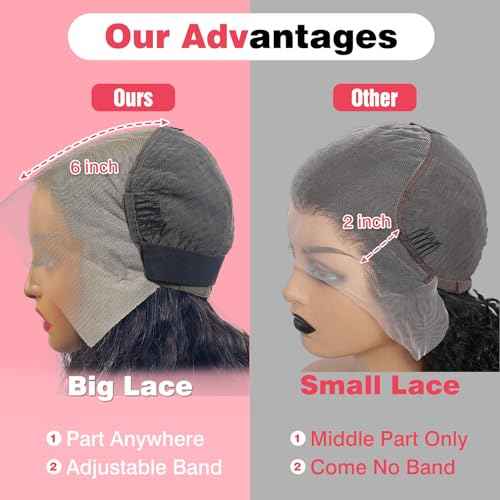 13x6 Deep Wave Lace Front Wigs Human Hair Wigs for Women 180% Density HD Transparent Deep Curly Lace Frontal Wigs Human Hair Pre Plucked with Baby Hair Natural Color 20 Inch