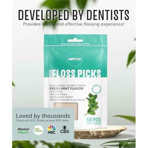 Floss Picks Biodegradable (200pcs) - Natural Dental Floss Picks, Vegan, Sustainable, Reusable, Shred Resistant and Nontoxic Plant-Based Material - Single Thread Mint