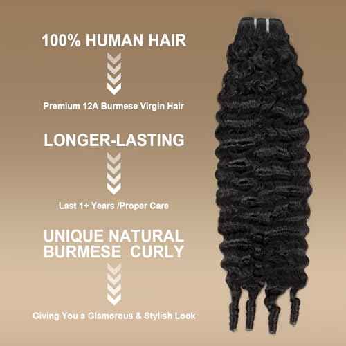 Burmese Curly Bundles Human Hair 24 Inches 100% Unprocessed Quick Weave 3c4a Water Wave with Spiral Curly End Real Human Hair Extensions Natural Black