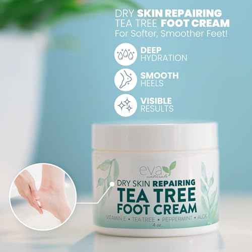 Eva Naturals Tea Tree Foot Cream ? Moisturising Foot Lotion & Balm for Dry, Cracked Heels & Feet with Peppermint, Menthol, Spearmint, Aloe, Sunflower Oil & Geranium ? Cream for Men & Women, 4 Fl Oz