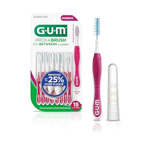 GUM Proxabrush Go-Betweens - Moderate - Interdental Brushes - Soft Bristled Dental Picks for Plaque Removal & Gum Health - Safe for Braces & Dental Devices, 15 Count