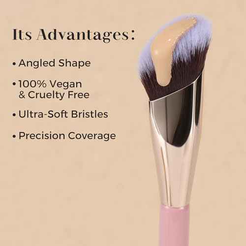 ENERGY Concealer Brush Under Eye, Small Angled Makeup Kabuki Precision Face Blending Brush - Liquid Cream Foundation Concealer for Dark Circles, Eyeshadow,Make Up Nose Contour Applicator Vegan (Pink)