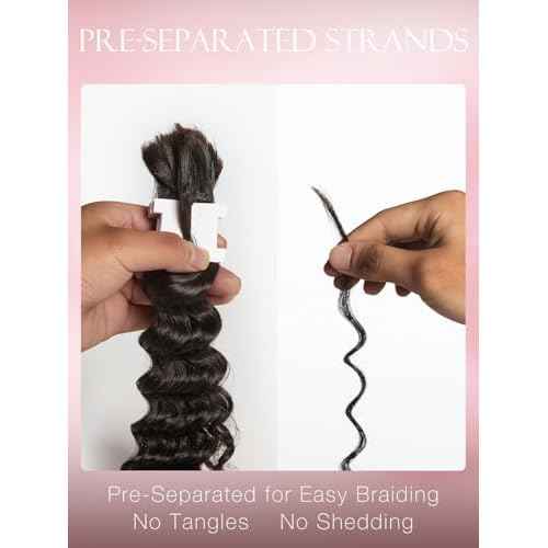 ASHINE Human Braiding Hair for Boho Braids Deep Wave Bulk Pre-Separated Strands 100% Human Hair 2 Bundles/Pack 100g 20 Inch Natural Color Easy to Braid