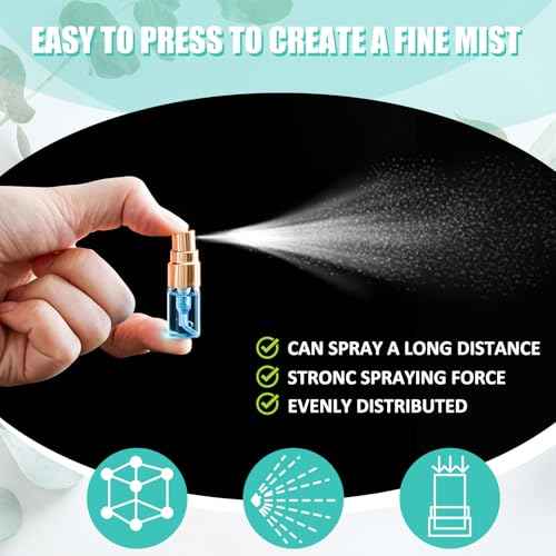 Zhehao 200 Pcs Mini Spray Bottles 2 ml Clear Glass Perfume Bottles Refillable Fine Mist Perfume Atomizer Portable Empty Sample Containers for Cleaning, Essential Oils, Travel (Gold Cap)