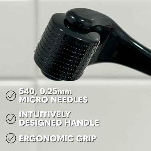 The Beard Club Derma Roller for Face, Body and Scalp - Microneedling for Men and Women with 540 Titanium Microneedles - Beard Roller & Micro Needling Scalp Hair - Black