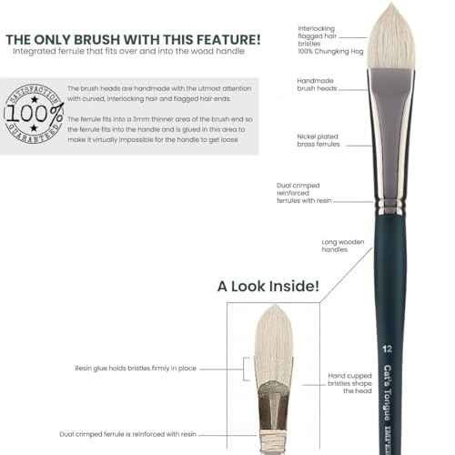 Creative Mark Imperial Professional Chungking Hog Bristle Brush - Assorted Styles Set of 10, Handmade Long Handle Oil Paint Brushes for Artists, Nickel