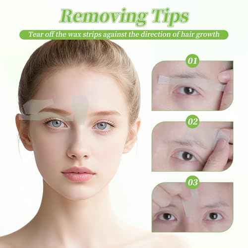 Eyebrow Wax Strips - 56 Eyebrow & Upper Lip Hair Remover with 4 Soothing Wipes | Natural Beeswax Formula | Painless at Home Hair Removal for Women & Sensitive Skin | Lasts 6 Weeks