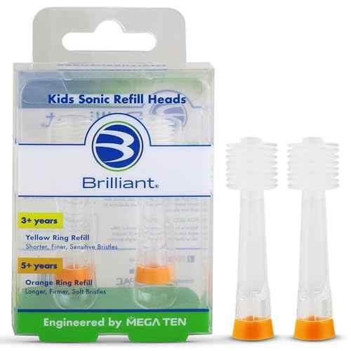 Brilliant Oral Care Kids Sonic Toothbrush Soft Replacement Heads, for Children Ages 5+, Orange, 2 Pack