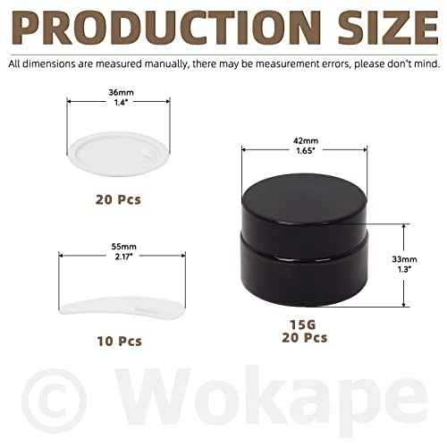 20 Pack 0.5oz/ 15ml Amber Glass Jars with Liner Lids Spatulas, Round Travel Containers for Ointments Lotion Creams Sample Pack