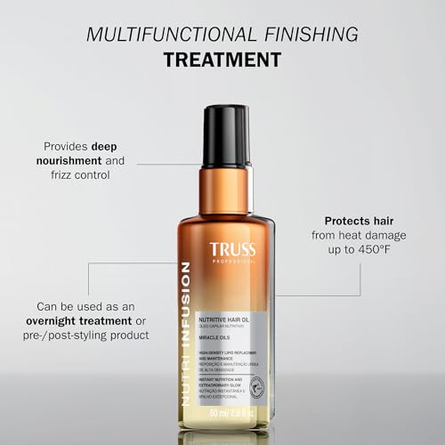 TRUSS Nutri Infusion Hair Oil for Damaged Hair - Hydrating, Anti-Frizz Finishing Oil - Provides Deep Nourishment, Heat Protection and Shine (2 fl oz)