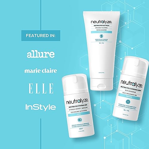 Neutralyze Moderate to Severe Acne Treatment Kit 2.0 - Maximum Strength 3 Step Acne Kit with 2% Salicylic Acid, 2% Mandelic Acid & Nitric Oxide - Includes Face Wash, Clearing Serum & Synergyzer