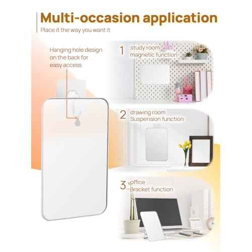 OMIRO Makeup Mirror for Desk, 10 x 7 inches Table Mirror with Adjustable Stand and Hanging Hole for Shaving and Travelling, White