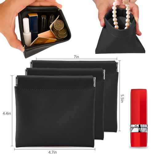 BUSOHA 3 Pack Small Makeup Bag for Purse - Mini Portable Cosmetic Bags for Women, Coin Purse Lipstick Cosmetic Accessories Organizer, Small Travel Kit Storage Pouch (Black)
