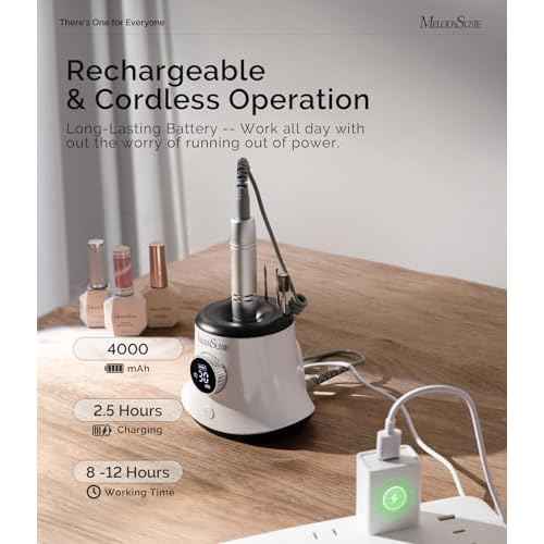 MelodySusie Multifunctional Upgraded Desktop Cordless Nail Drill with Bit Holders, SC320G 30000RPM E-File with Elegant Design for All Manicure Shaping & Gel Removal, Ideal for Nail Artists & Home Use