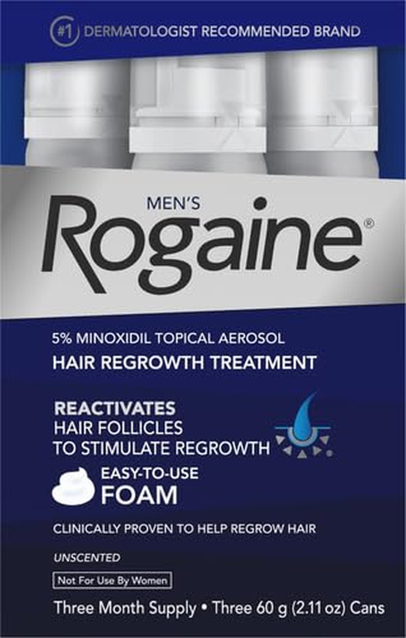 Men’s Rogaine 5% Minoxidil Foam - Clinically Proven Hair Regrowth Treatment | Unscented, 3-Month Supply, 3 x 2.11 oz