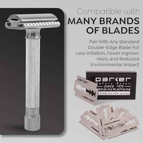 Parker THE VARIANT CLOSED COMB - ADJUSTABLE Double Edge Safety Razor, Customize your Shave with a Turn of the Dial from Mild to Aggressive - 5 Blades Included (SATIN CHROME)