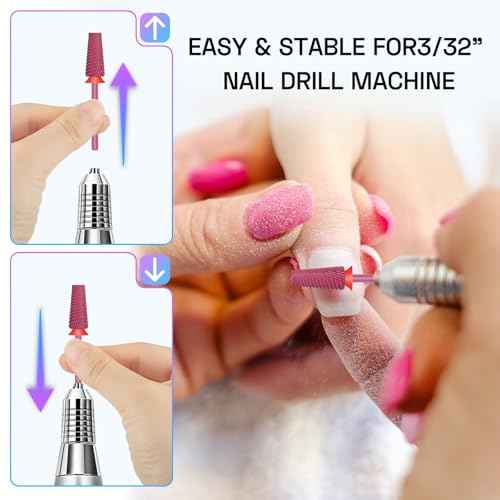 Depvko 5 in 1 Nail Drill Bits, 3/32" Carbide Tungsten Nail Bits for Nail Drill, Professional Two Way Rotate Gel Remover Drill Bit for Manicure Pedicure (Classic 5in1-Red, Fine-F)