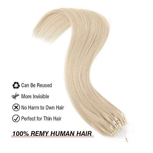 ABH AMAZINGBEAUTY Micro Loop Hair Extensions - 50G 50S Bonded, 20 Inches Platinum Blonde, Microlinks for Women - Human Hair