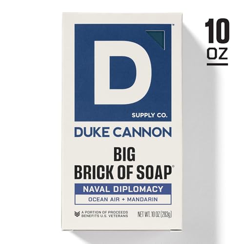 Duke Cannon Naval Diplomacy Big Brick Soap Bar 10 oz - Ocean Air + Mandarin Scent, Triple Milled Long-Lasting Natural Soap, Large Men¡¯s Bar, Supports U.S. Veterans, 4 Pack