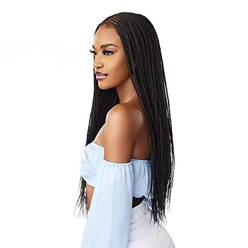 Sensationnel Cloud9 4X5 Braided Wig - Center Part Feed In 28 Inch Hand Tied Swiss Lace Braided Wig With Large Parting Area (1 JETBLACK)