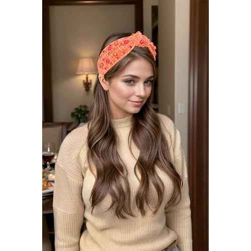 Thanksgiving Knotted Headband Fall Autumn Headbands for Women Crystal Pearl Tweed Headband Jeweled Twist Knot Hairband for Girls Thanksgiving Headpiece Hair Accessories