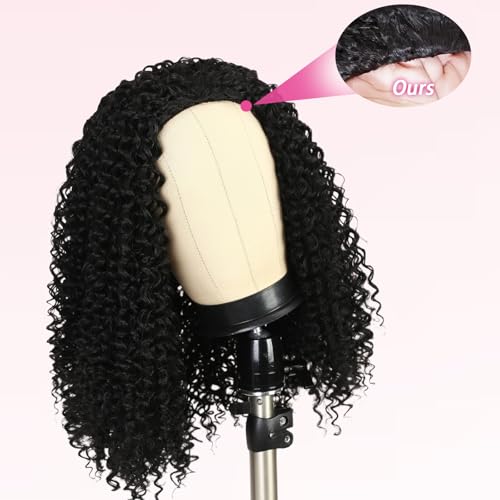 SENSAIRUITE Deep Wave Half Wig Human Hair Curly Half Wigs for Women - Upgrade Drawstring 3 in 1 Seamless Flip Over Glueless Wig 16-inch Natural Black