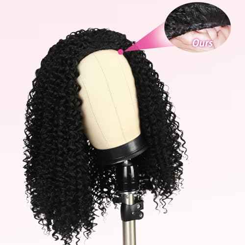 SENSAIRUITE Deep Wave Half Wig Human Hair Curly Half Wigs for Women - Upgrade Drawstring 3 in 1 Seamless Flip Over Glueless Wig 22-inch Natural Black