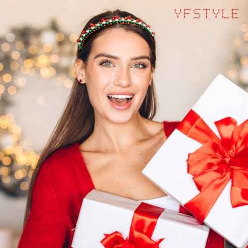 yfstyle Christmas Bell Headband Christmas Headbands Outfits for Women Red Green Beads Jingle Bells Hair Accessories New Year Gifts Red