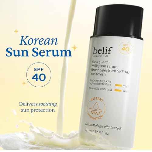 belif Milky Niacinamide Sunscreen SPF 40 ? Lightweight & Invisible Sun Serum for Face with 7 Types of Hyaluronic Acid | No White Cast, Non-Comedogenic, Hydrating, Makeup-Gripping Primer (1.69 fl.oz)