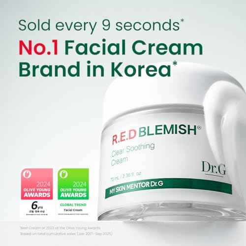 Dr.G Red Blemish Clear Soothing Korean Moisturizer Face Cream, 70ml - Cica Cream, Korean Skin Care Moisturizer, Korean Face Moisturizer, Facial Moisturizer, Korean Skincare, K Beauty Skincare Coreano