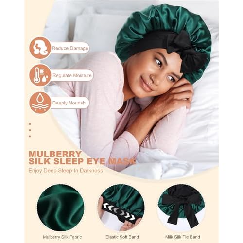 Mulberry Silk Bonnet Sleeping Women Curly Hair Bonnets Tie Band Double Layer Reversible Sleep Bonnet Silk Hair Wrap Sleep Cap