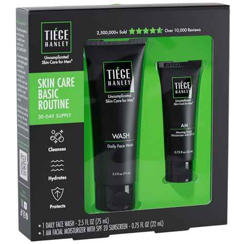Tiege Hanley Basic Skin Care Set for Men, Hydrating Face Wash & Daily Face Moisturizer With SPF 20 Sunscreen, Basic Facial Kit for Men, Gentle on Sensitive Skin, Men¡¯s Skincare, 2 Piece Kit