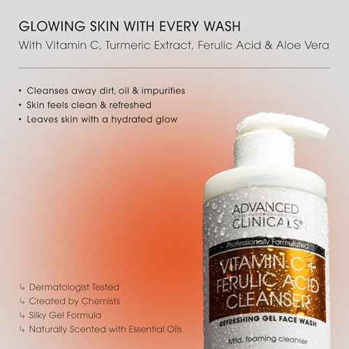 Advanced Clinicals Gentle Vitamin C Face Wash For Women & Men | Citrus Scented Gel Facial Cleanser Soap | Aloe Vera + Ferulic Acid Hydrating Foaming Wash For Cleansing Dirt & Oil, Large 11.75 Fl Oz